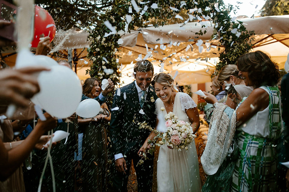 A boho luxe Leilia Hafzia gown for a romantic wedding in the Italian countryside. Photography by Haydn Rydings.