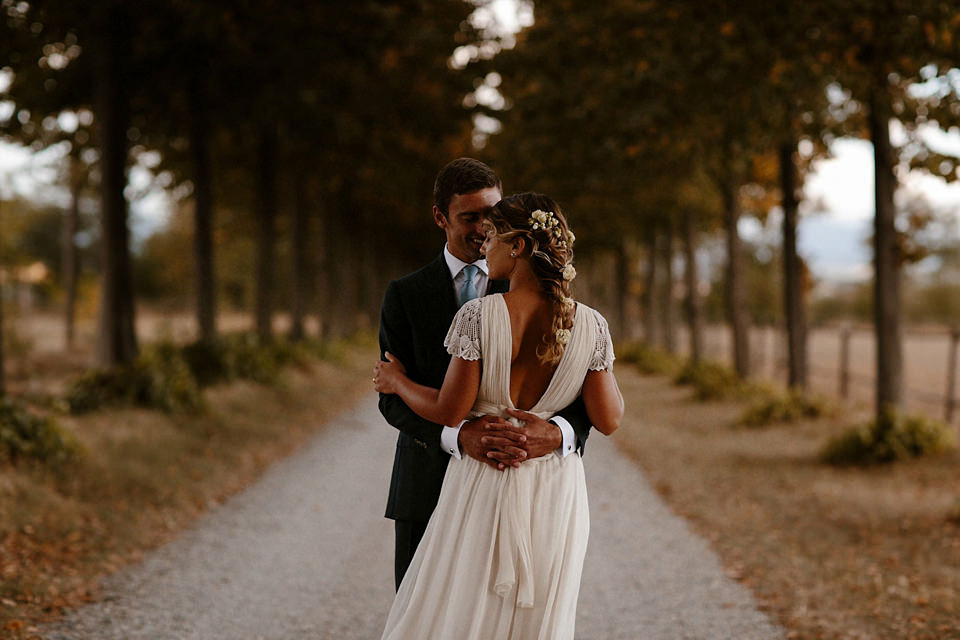 A boho luxe Leilia Hafzia gown for a romantic wedding in the Italian countryside. Photography by Haydn Rydings.