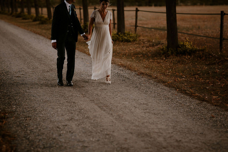 A boho luxe Leilia Hafzia gown for a romantic wedding in the Italian countryside. Photography by Haydn Rydings.