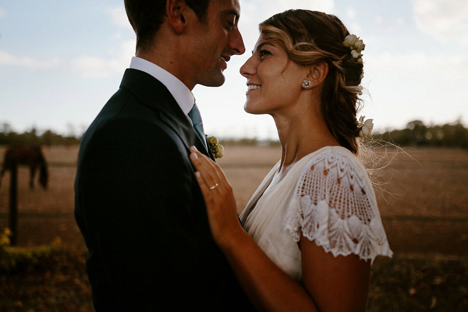 A boho luxe Leilia Hafzia gown for a romantic wedding in the Italian countryside. Photography by Haydn Rydings.