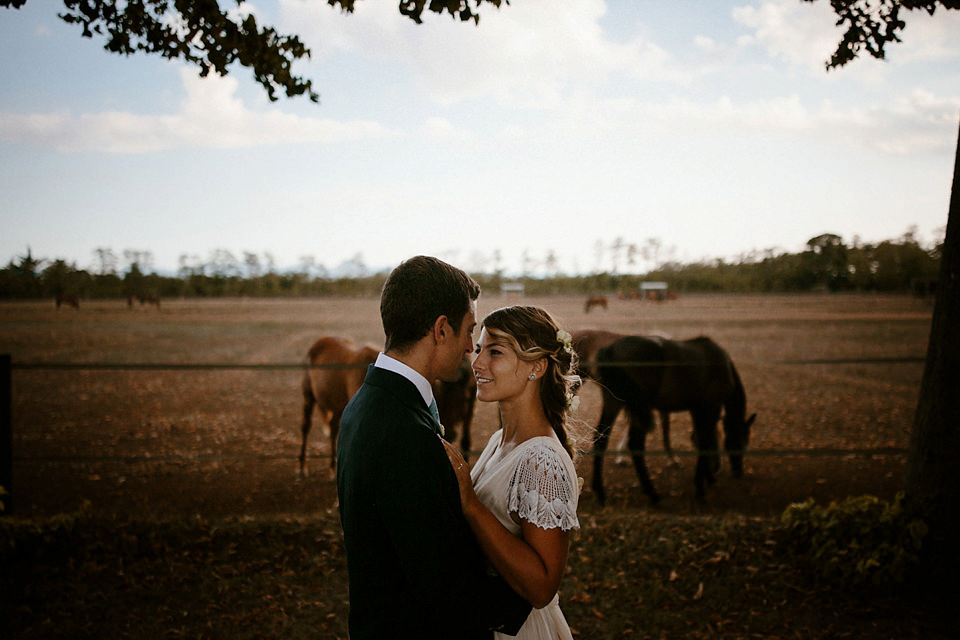 A boho luxe Leilia Hafzia gown for a romantic wedding in the Italian countryside. Photography by Haydn Rydings.