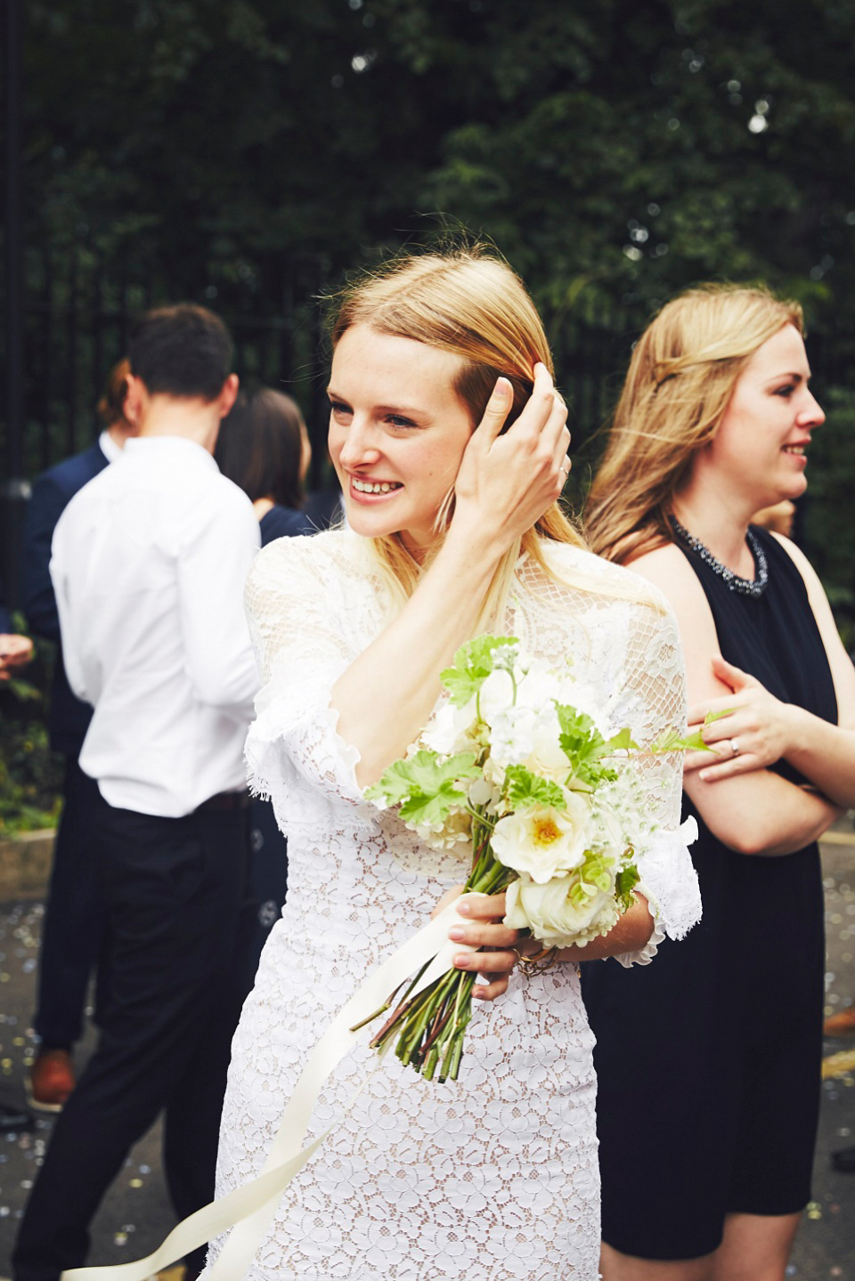 Bride Jessica wore two dresses for her modern, cool and contemporary London wedding, styled to perfection by Liz Linkleter.