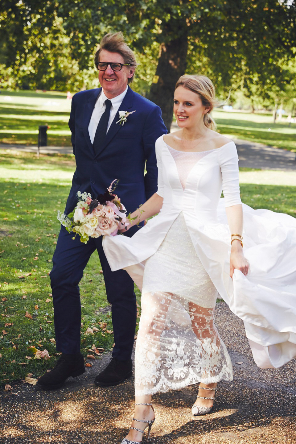 Bride Jessica wore two dresses for her modern, cool and contemporary London wedding, styled to perfection by Liz Linkleter.