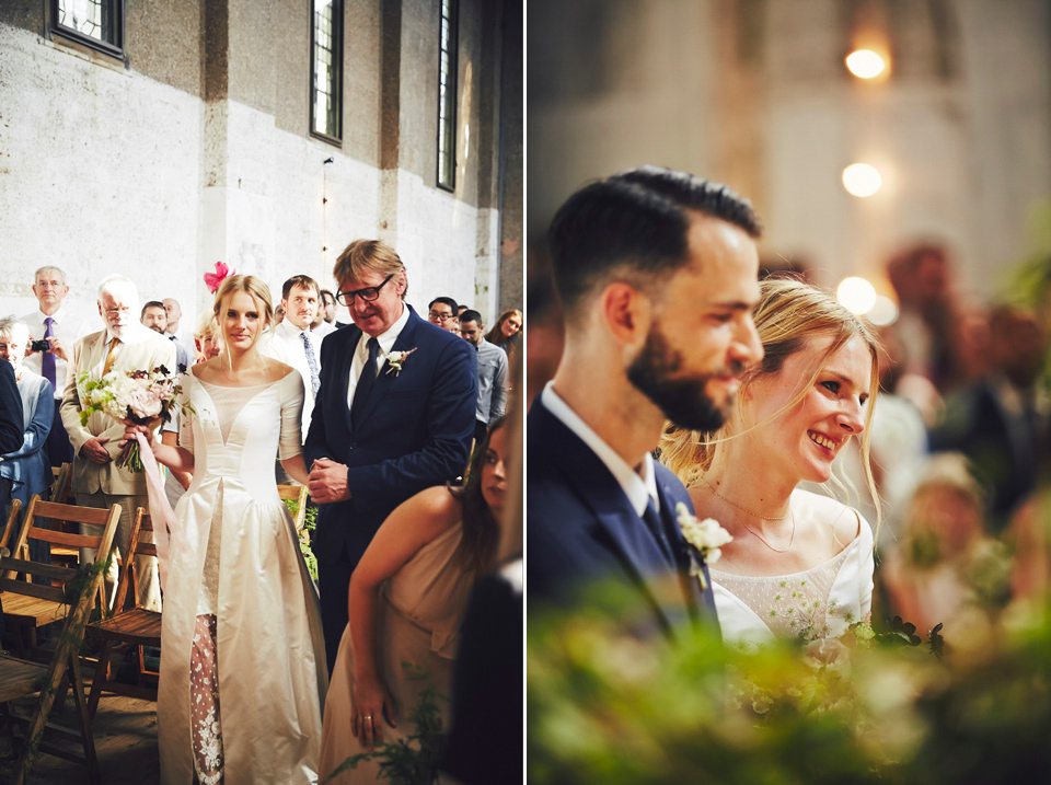 Bride Jessica wore two dresses for her modern, cool and contemporary London wedding, styled to perfection by Liz Linkleter.