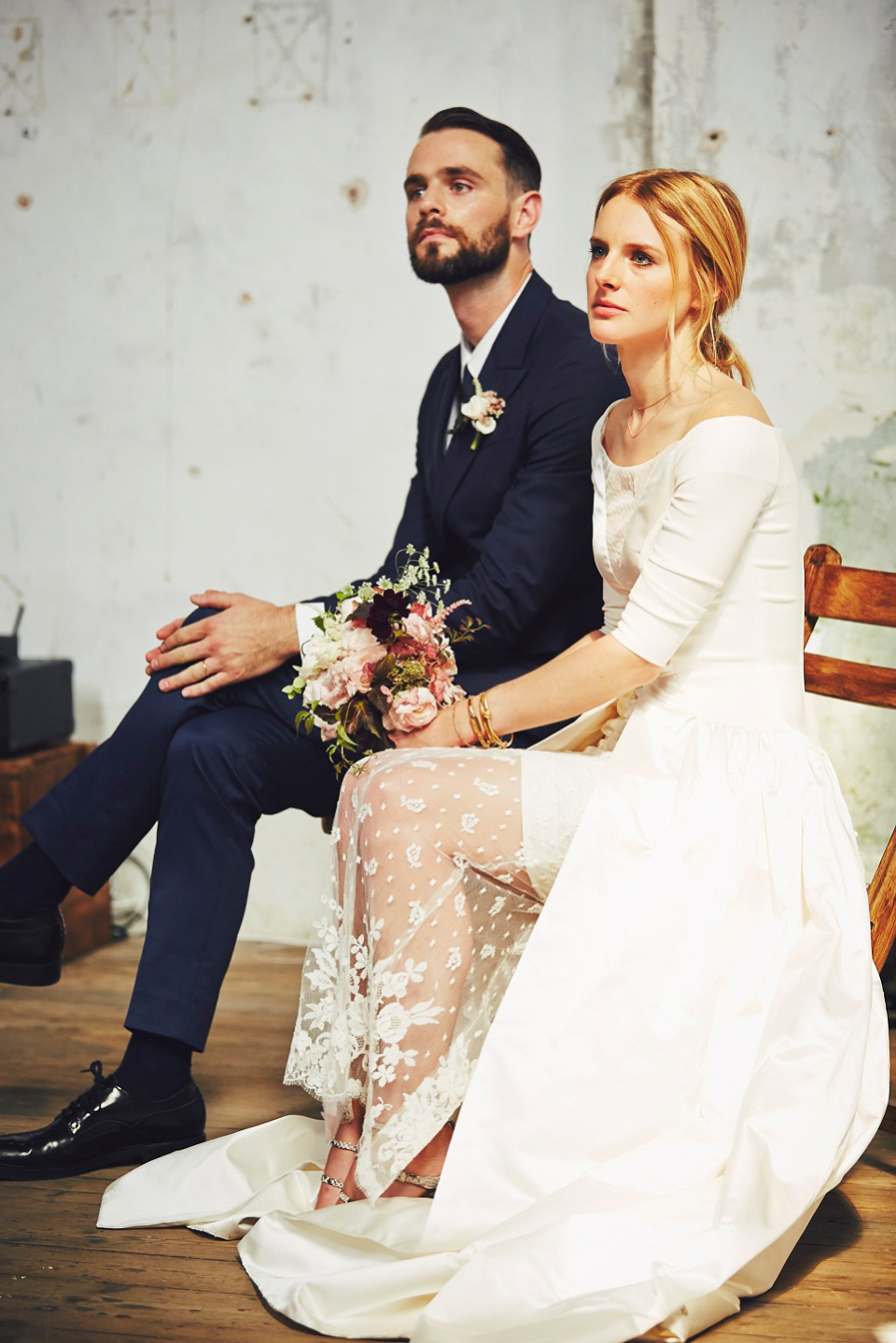 Bride Jessica wore two dresses for her modern, cool and contemporary London wedding, styled to perfection by Liz Linkleter.