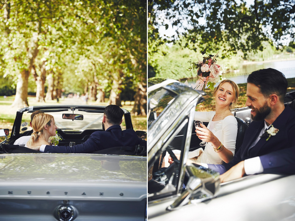 Bride Jessica wore two dresses for her modern, cool and contemporary London wedding, styled to perfection by Liz Linkleter.