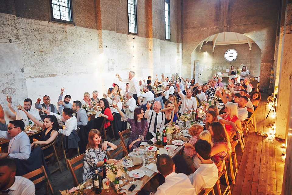 Bride Jessica wore two dresses for her modern, cool and contemporary London wedding, styled to perfection by Liz Linkleter.