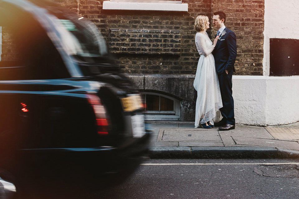 A Rime Arodaky 2-piece for a laid back and informal restaurant wedding in London. Photogrraphy by Jess Soper.