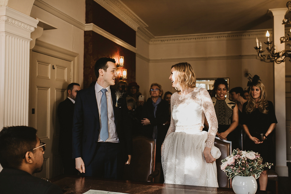 A Rime Arodaky 2-piece for a laid back and informal restaurant wedding in London. Photogrraphy by Jess Soper.