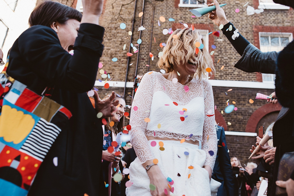 A Rime Arodaky 2-piece for a laid back and informal restaurant wedding in London. Photogrraphy by Jess Soper.