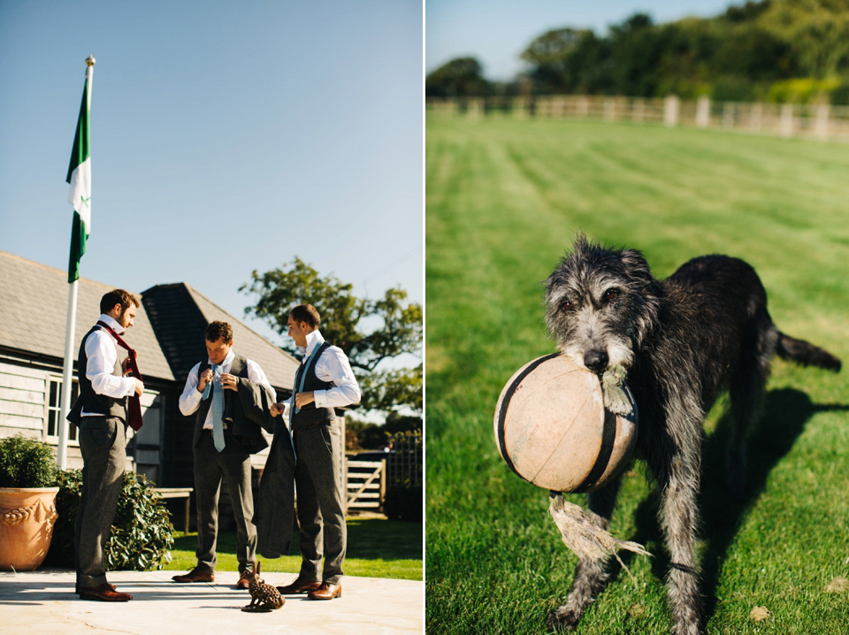 Leila wore a bespoke gown by dressmaker Dana Bolton for her rustic, homespun Autumn barn wedding. Photography by Richard Skins.