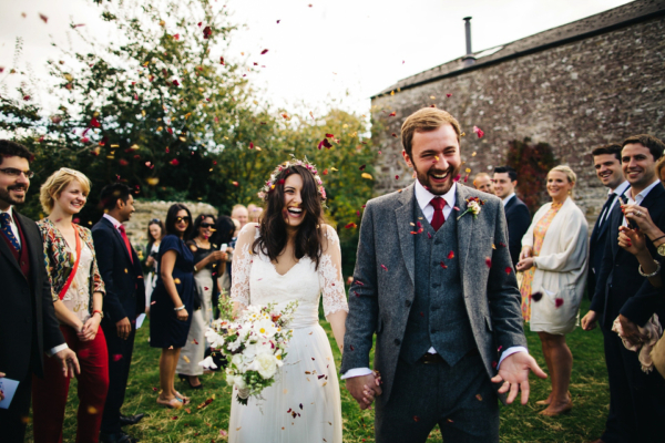 A Dana Bolton Gown for a Rustic, Homespun, Autumn Barn Wedding near Dorchester