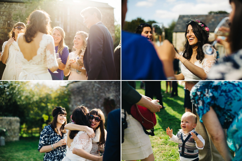 Leila wore a bespoke gown by dressmaker Dana Bolton for her rustic, homespun Autumn barn wedding. Photography by Richard Skins.