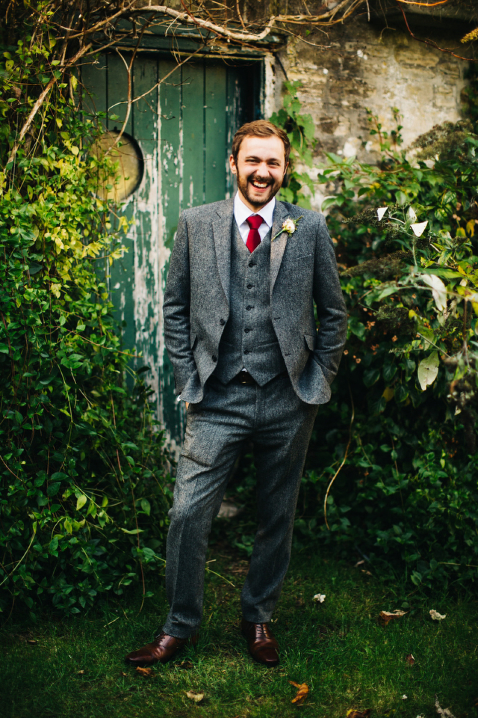 Leila wore a bespoke gown by dressmaker Dana Bolton for her rustic, homespun Autumn barn wedding. Photography by Richard Skins.