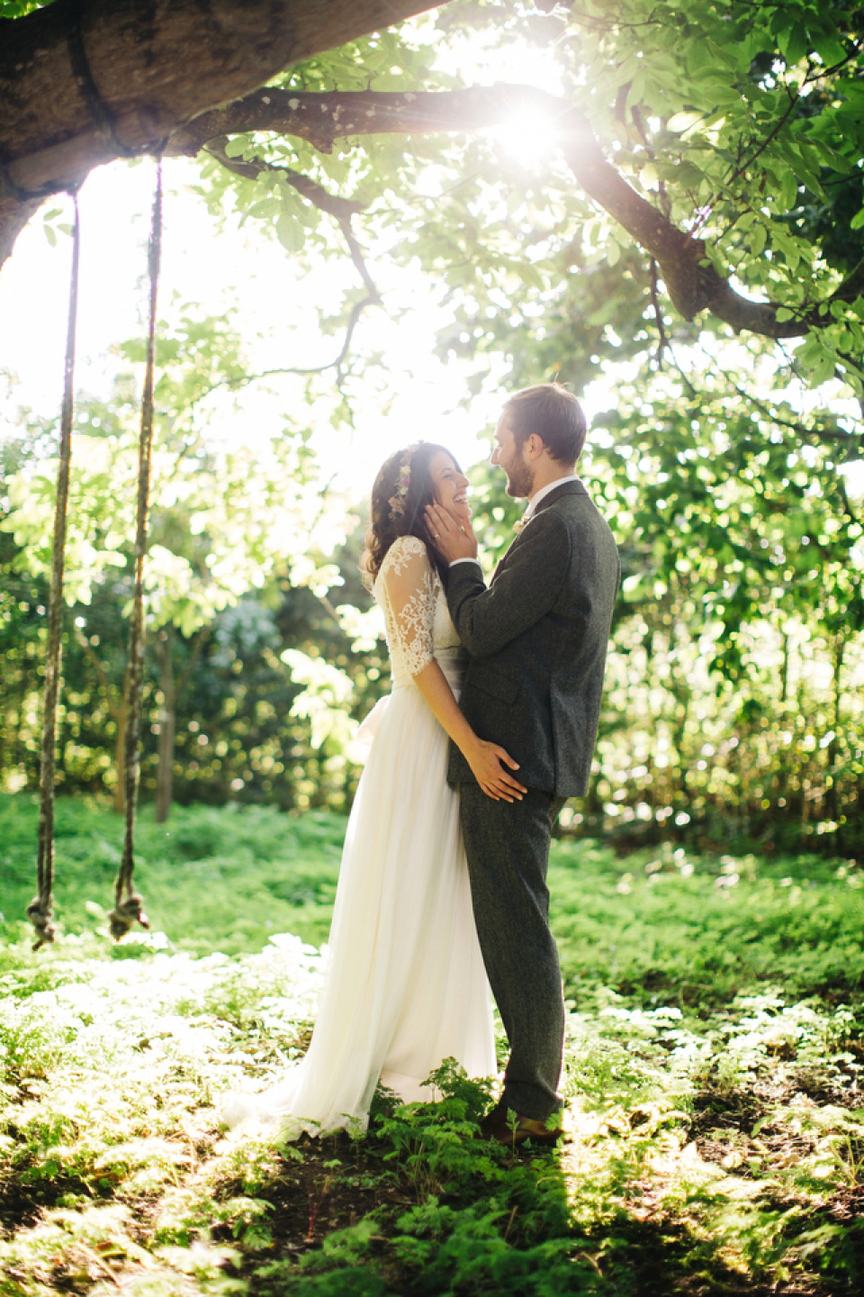 Leila wore a bespoke gown by dressmaker Dana Bolton for her rustic, homespun Autumn barn wedding. Photography by Richard Skins.