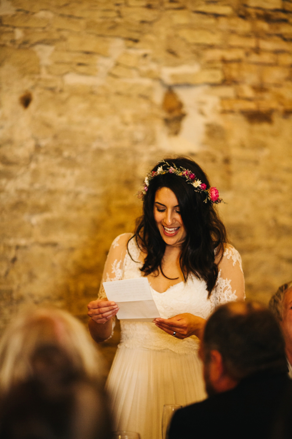 Leila wore a bespoke gown by dressmaker Dana Bolton for her rustic, homespun Autumn barn wedding. Photography by Richard Skins.