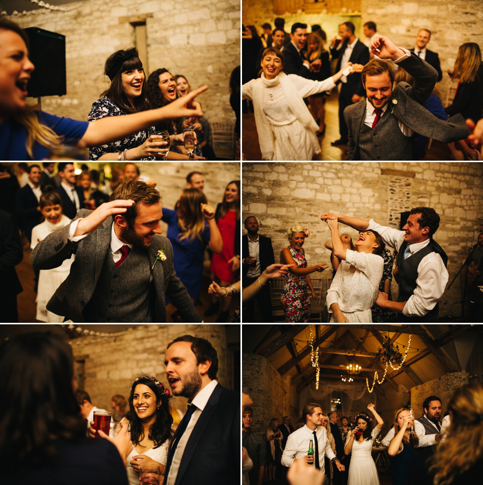 Leila wore a bespoke gown by dressmaker Dana Bolton for her rustic, homespun Autumn barn wedding. Photography by Richard Skins.