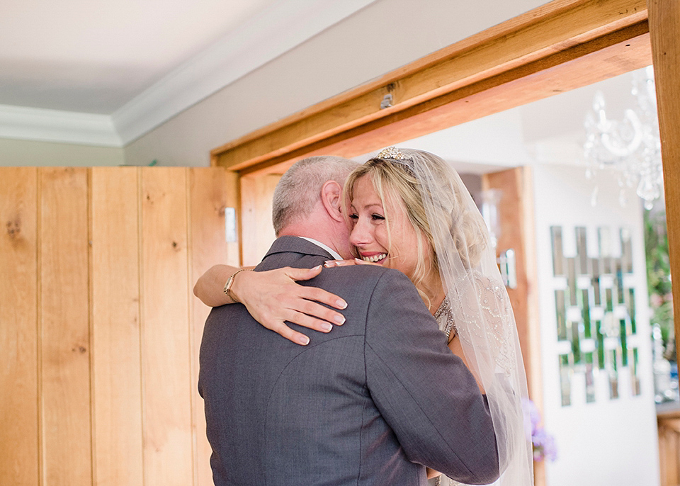 Jenny Packham glamour for a pale green pub wedding in Sussex. Photography by Razia N. Jukes.