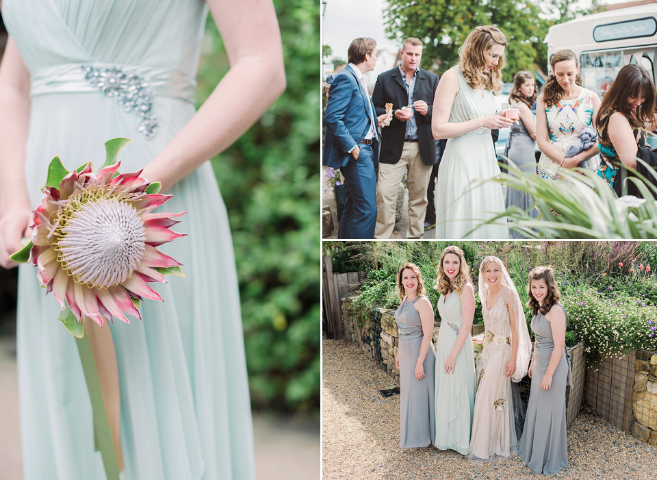 Jenny Packham glamour for a pale green pub wedding in Sussex. Photography by Razia N. Jukes.