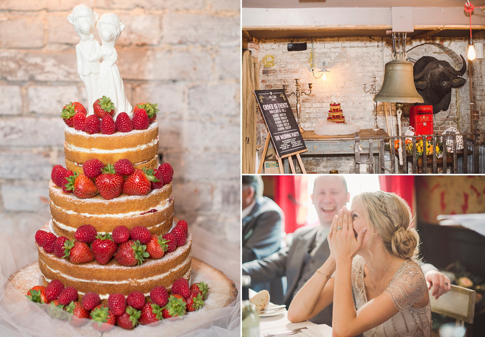 Jenny Packham glamour for a pale green pub wedding in Sussex. Photography by Razia N. Jukes.