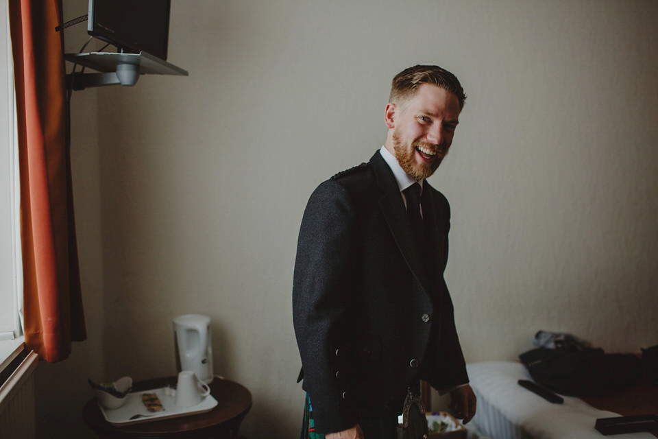 A David Fielden gown for a relaxed and nature inspired Humanist wedding at Coo Cathedral in the Scottish Highlands. Photography by The Curries.