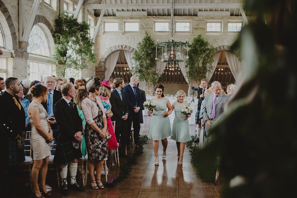 A David Fielden gown for a relaxed and nature inspired Humanist wedding at Coo Cathedral in the Scottish Highlands. Photography by The Curries.