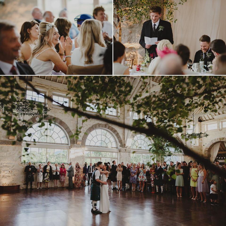 A David Fielden gown for a relaxed and nature inspired Humanist wedding at Coo Cathedral in the Scottish Highlands. Photography by The Curries.