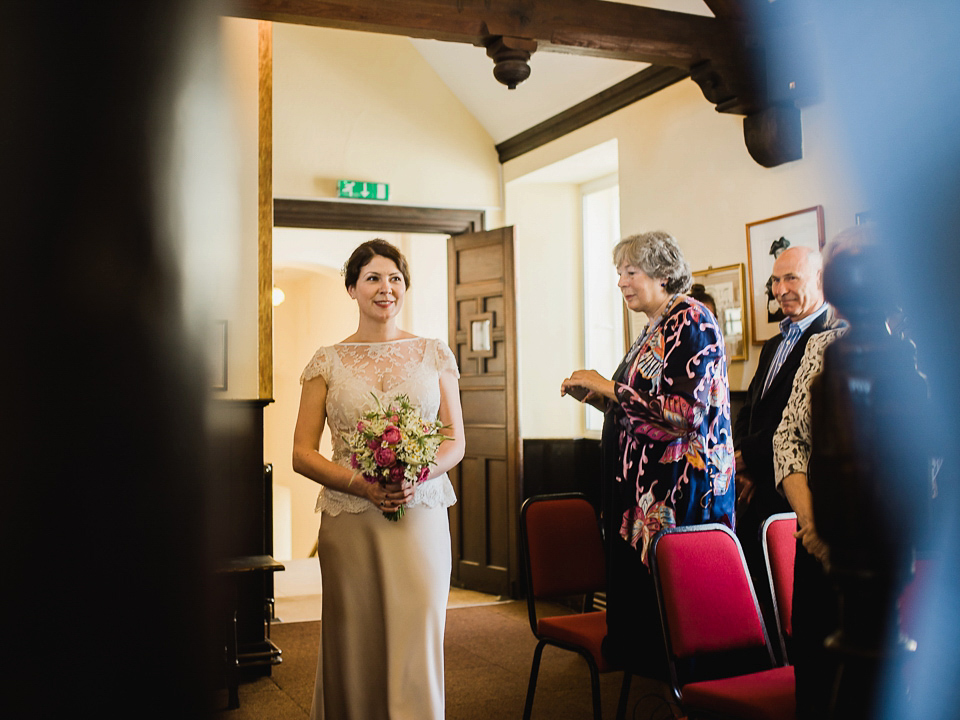 Verity wears a Halfpenny London gown for her garden party inspired wedding by the sea. Photography by John Barwood.