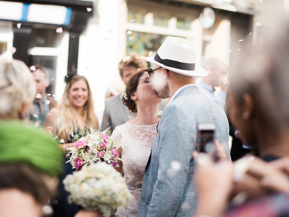 Verity wears a Halfpenny London gown for her garden party inspired wedding by the sea. Photography by John Barwood.