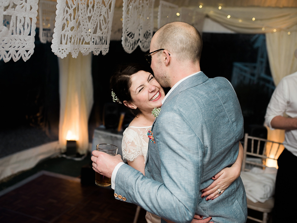 Verity wears a Halfpenny London gown for her garden party inspired wedding by the sea. Photography by John Barwood.