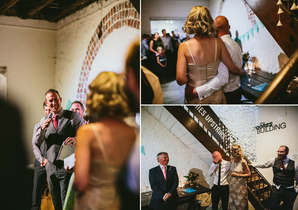 A 1920's flapper inspired wedding dress with tassels. Photography by Through The Woods We Ran.