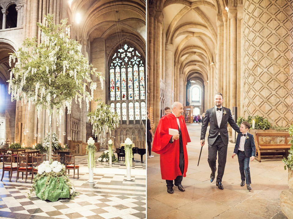 A Galia Lahav gown for glamorous Summer wedding at Durham Cathedral. Photography by Katy Melling.