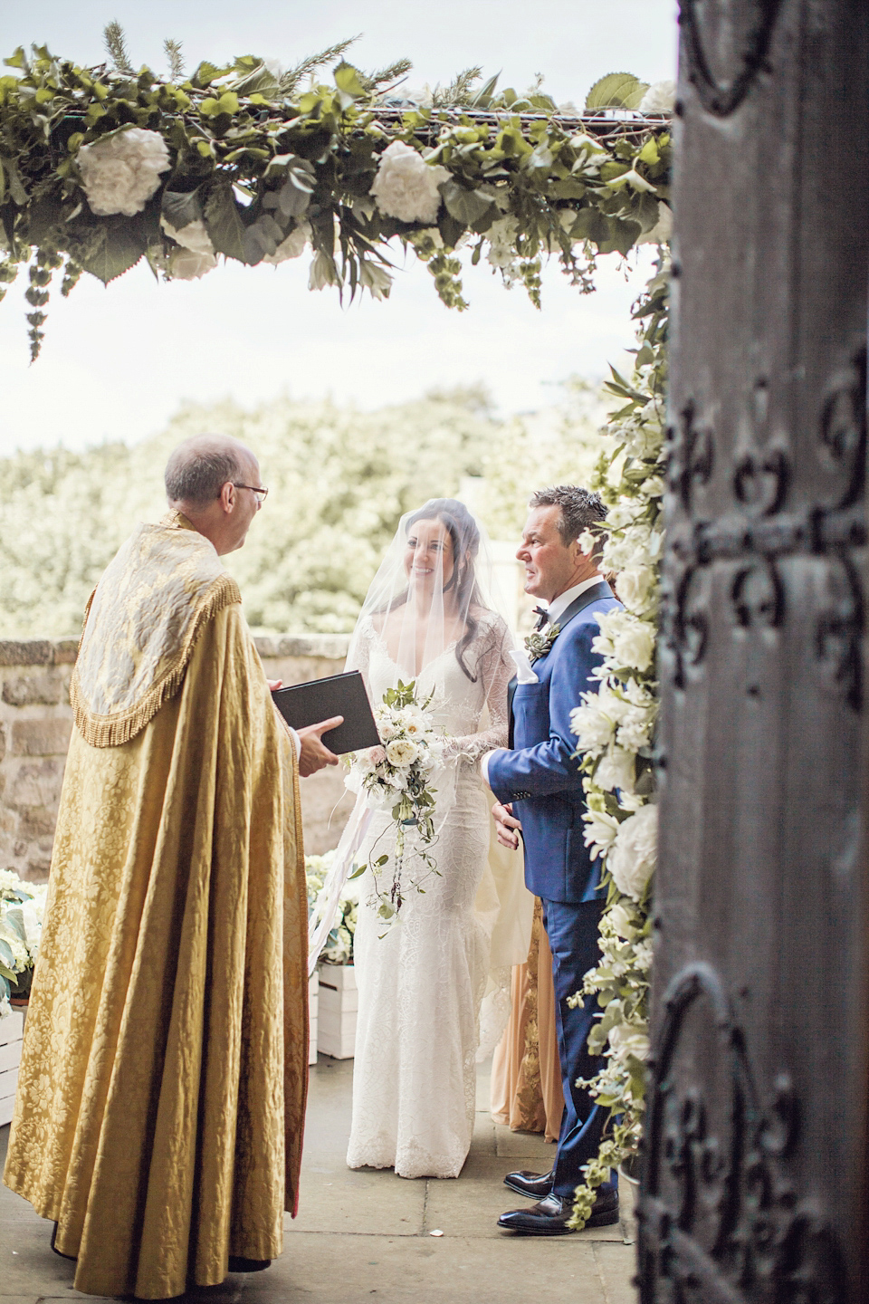 A Galia Lahav gown for glamorous Summer wedding at Durham Cathedral. Photography by Katy Melling.