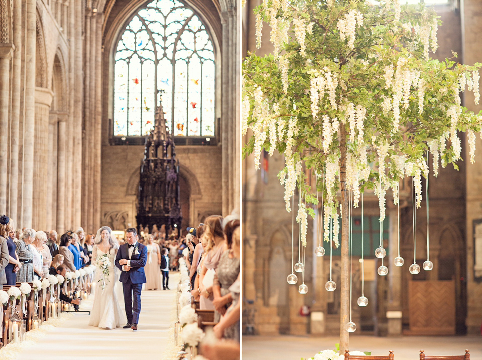 A Galia Lahav gown for glamorous Summer wedding at Durham Cathedral. Photography by Katy Melling.