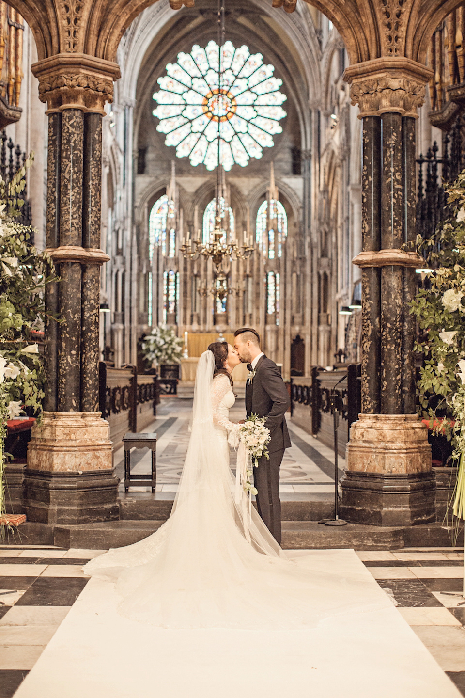 A Galia Lahav gown for glamorous Summer wedding at Durham Cathedral. Photography by Katy Melling.