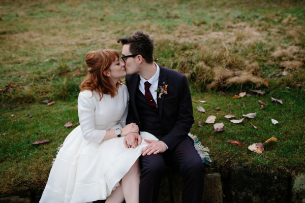 A Short 1960s Inspired Delphine Manivet Gown for an Intimate Bonfire Night Wedding in Edinburgh