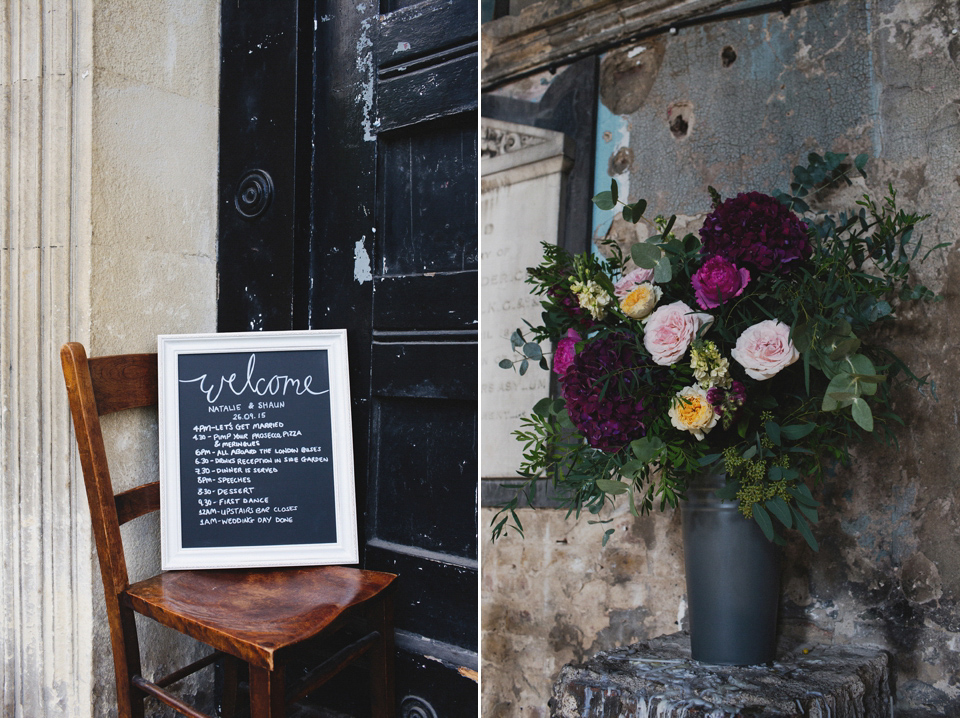 A bride in glasses for her Autumn and Art Deco inspired wedding at The Asylum in London. Images by Hearts on Fire Photography.