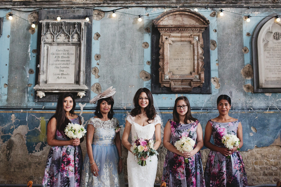 A bride in glasses for her Autumn and Art Deco inspired wedding at The Asylum in London. Images by Hearts on Fire Photography.