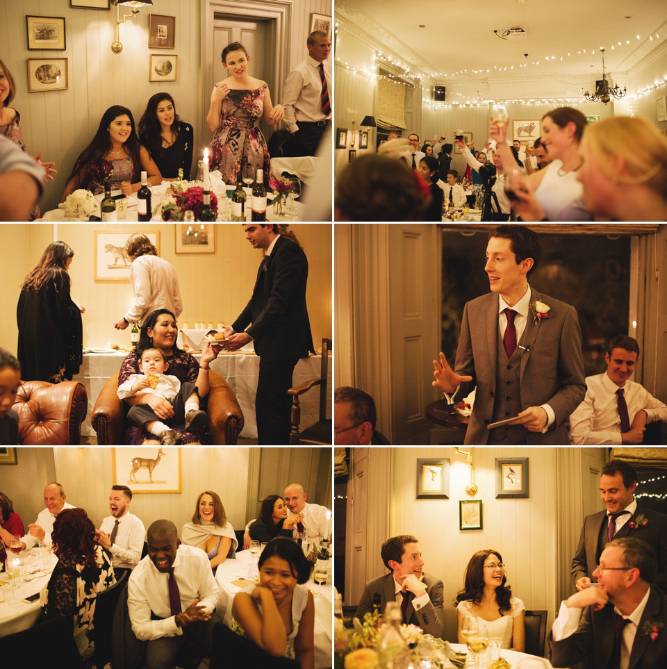 A bride in glasses for her Autumn and Art Deco inspired wedding at The Asylum in London. Images by Hearts on Fire Photography.