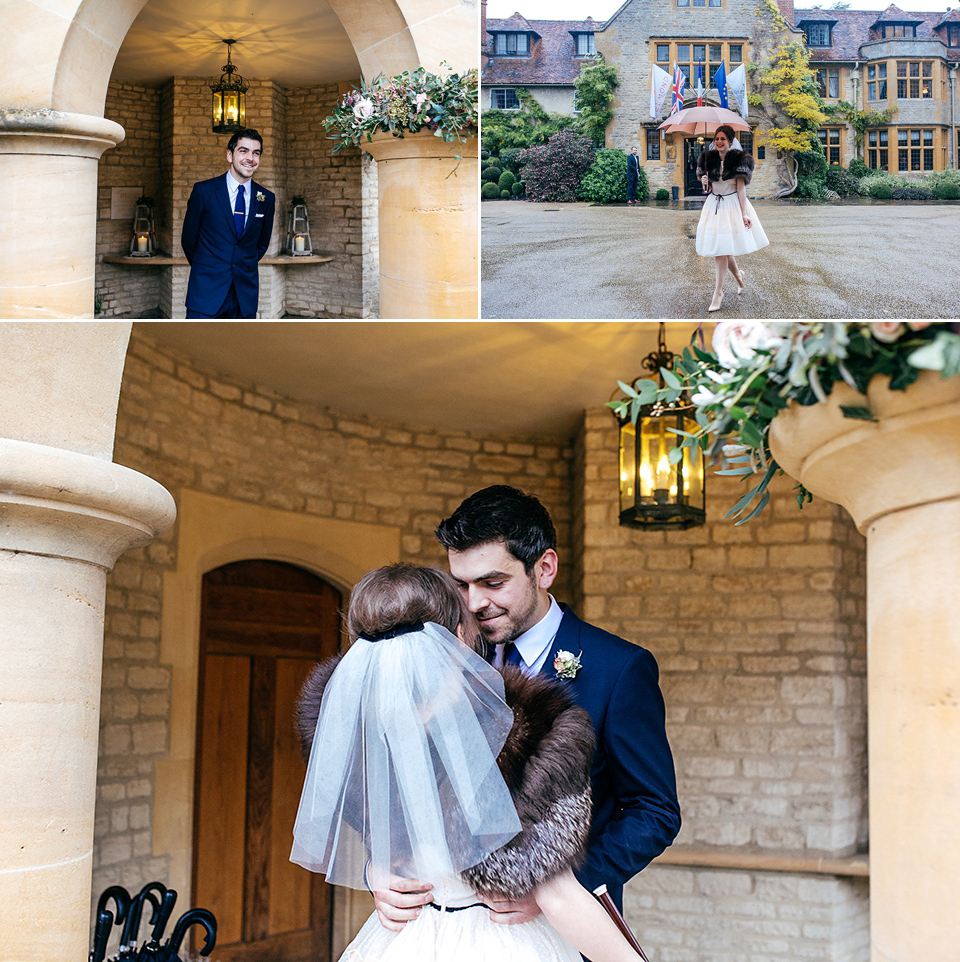 A short 60's inspired REDValentino dress for an Autumn wedding at Le Manoir Aux Quat'Saisons. Photography by Jordanna Marston.