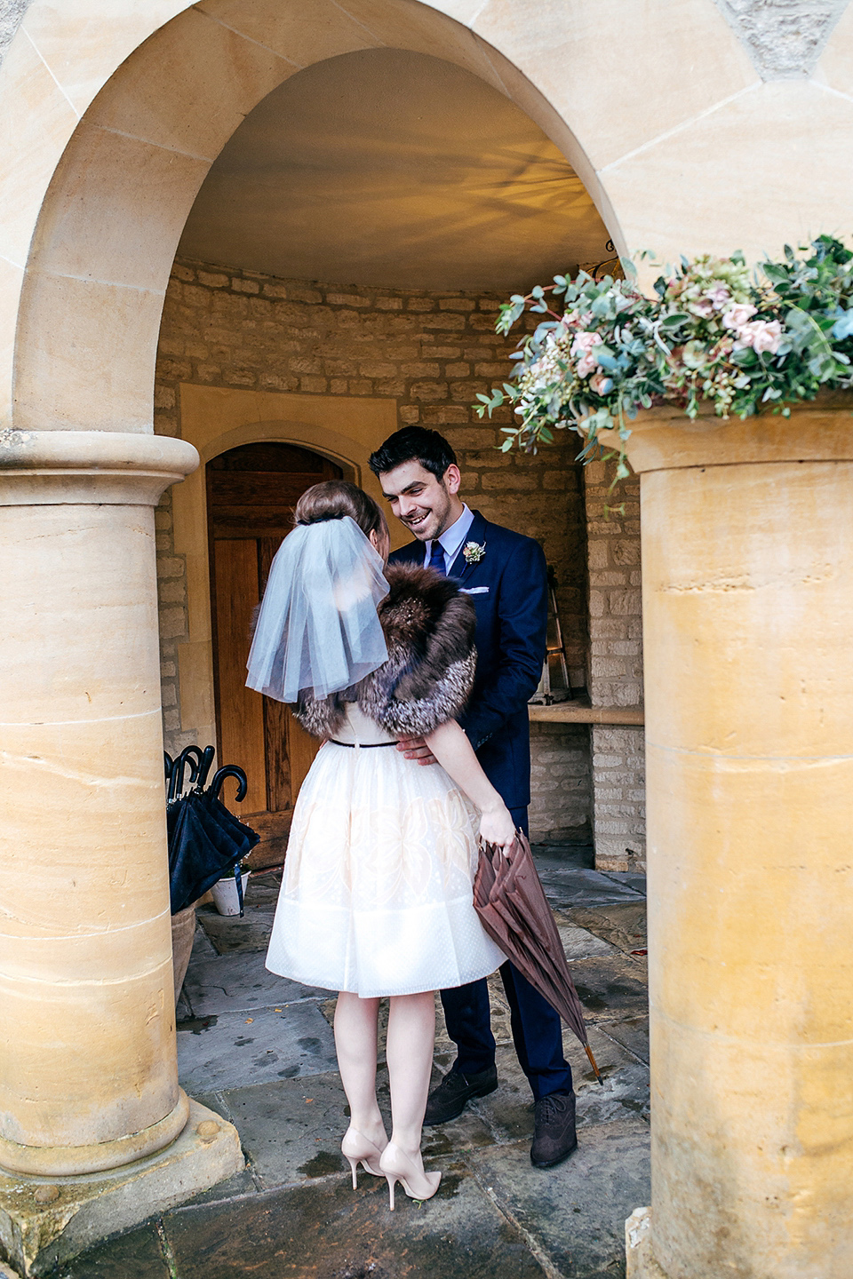 A short 60's inspired REDValentino dress for an Autumn wedding at Le Manoir Aux Quat'Saisons. Photography by Jordanna Marston.