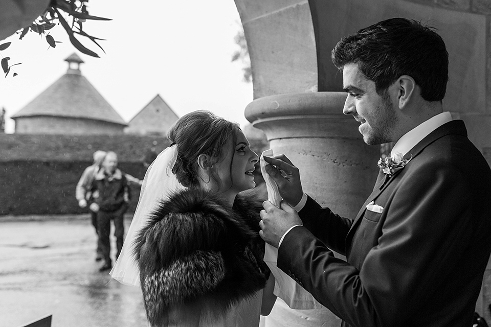 A short 60's inspired REDValentino dress for an Autumn wedding at Le Manoir Aux Quat'Saisons. Photography by Jordanna Marston.