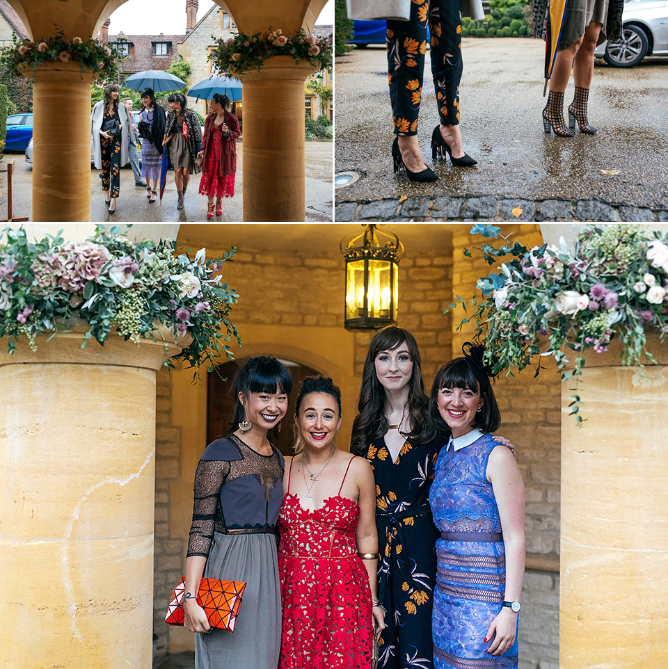 A short 60's inspired REDValentino dress for an Autumn wedding at Le Manoir Aux Quat'Saisons. Photography by Jordanna Marston.