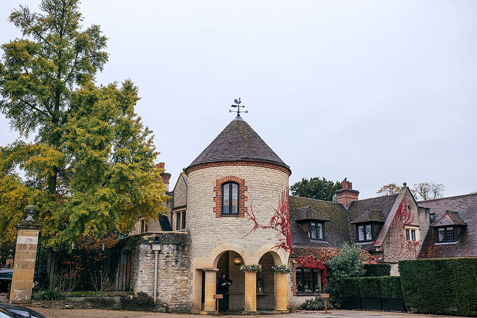 A short 60's inspired REDValentino dress for an Autumn wedding at Le Manoir Aux Quat'Saisons. Photography by Jordanna Marston.