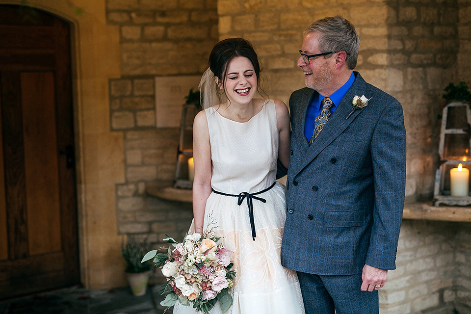 A short 60's inspired REDValentino dress for an Autumn wedding at Le Manoir Aux Quat'Saisons. Photography by Jordanna Marston.