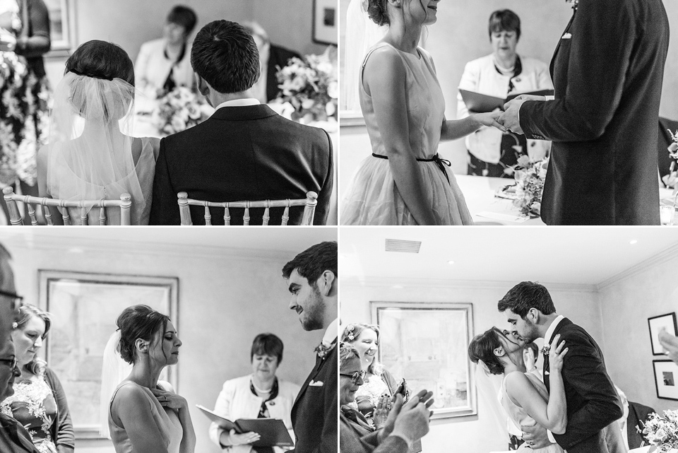 A short 60's inspired REDValentino dress for an Autumn wedding at Le Manoir Aux Quat'Saisons. Photography by Jordanna Marston.