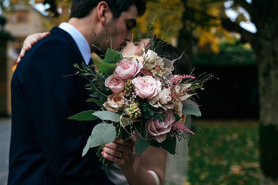 A short 60's inspired REDValentino dress for an Autumn wedding at Le Manoir Aux Quat'Saisons. Photography by Jordanna Marston.