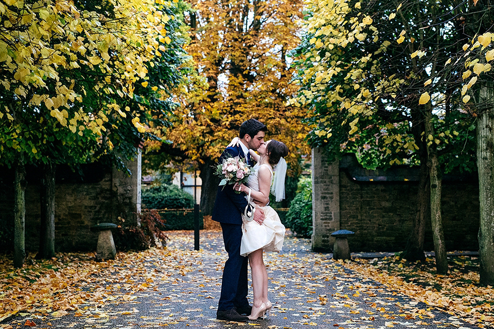 A short 60's inspired REDValentino dress for an Autumn wedding at Le Manoir Aux Quat'Saisons. Photography by Jordanna Marston.