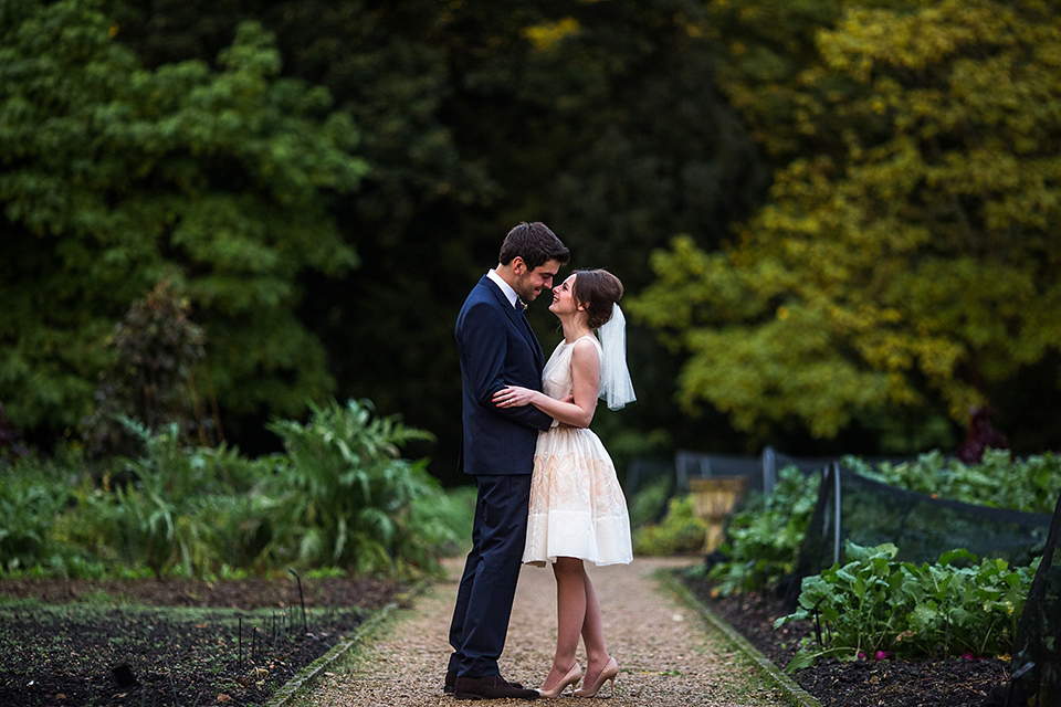 A short 60's inspired REDValentino dress for an Autumn wedding at Le Manoir Aux Quat'Saisons. Photography by Jordanna Marston.