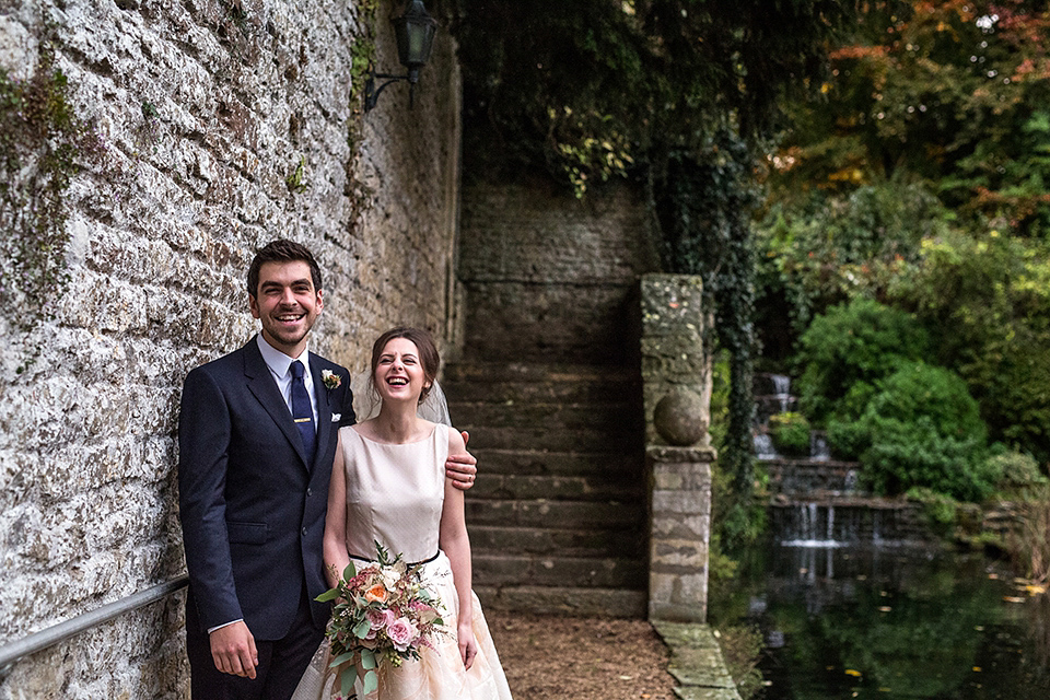 A short 60's inspired REDValentino dress for an Autumn wedding at Le Manoir Aux Quat'Saisons. Photography by Jordanna Marston.